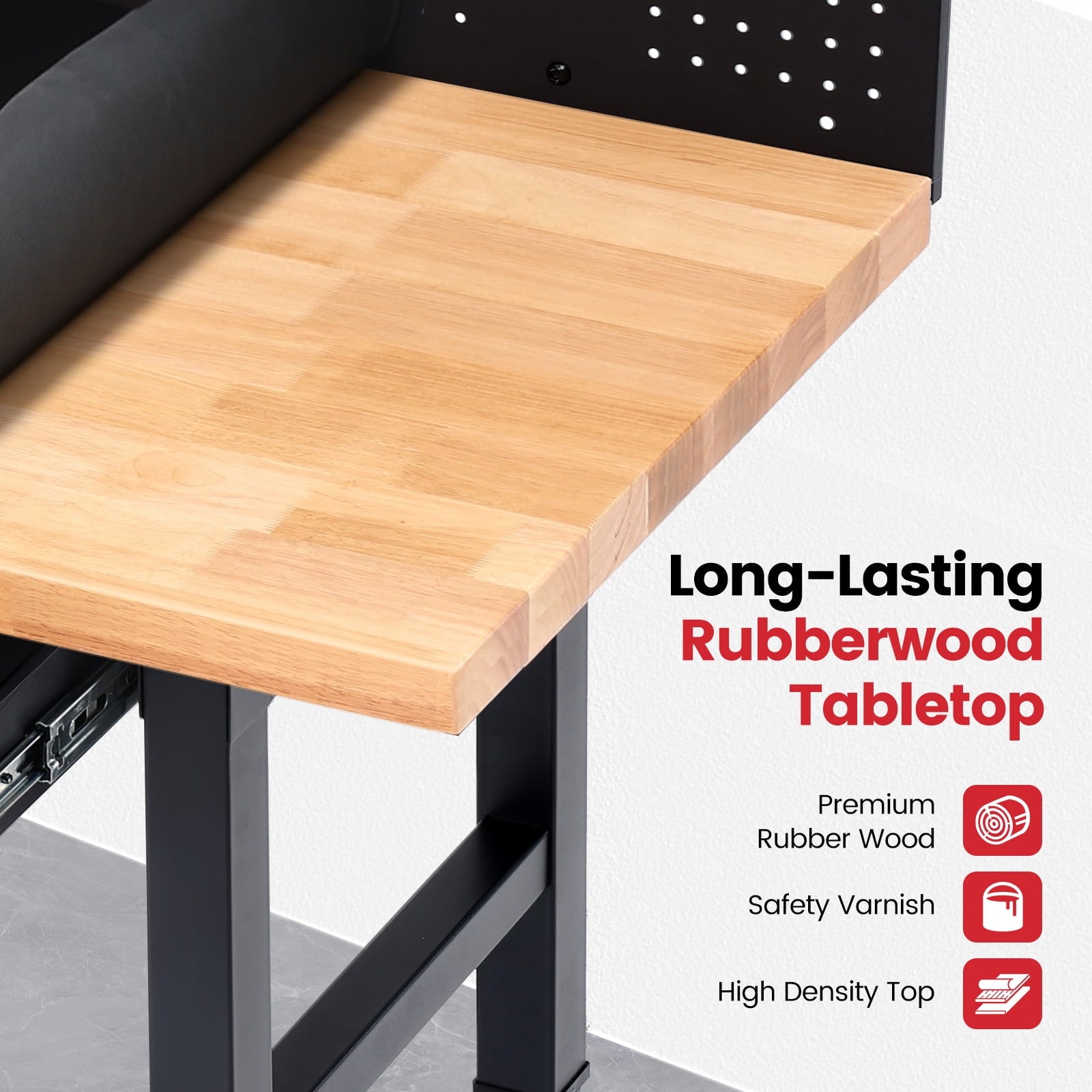Workbench for Garage,ENJOYWOOD Heavy Duty 48 inch Wood Work Bench with Drawers,Led Lights, Pegboard and Wheels,Rubber Wood Tabletop,2000 LBS Load Bearing Workstation Garage Desk Table Worktable