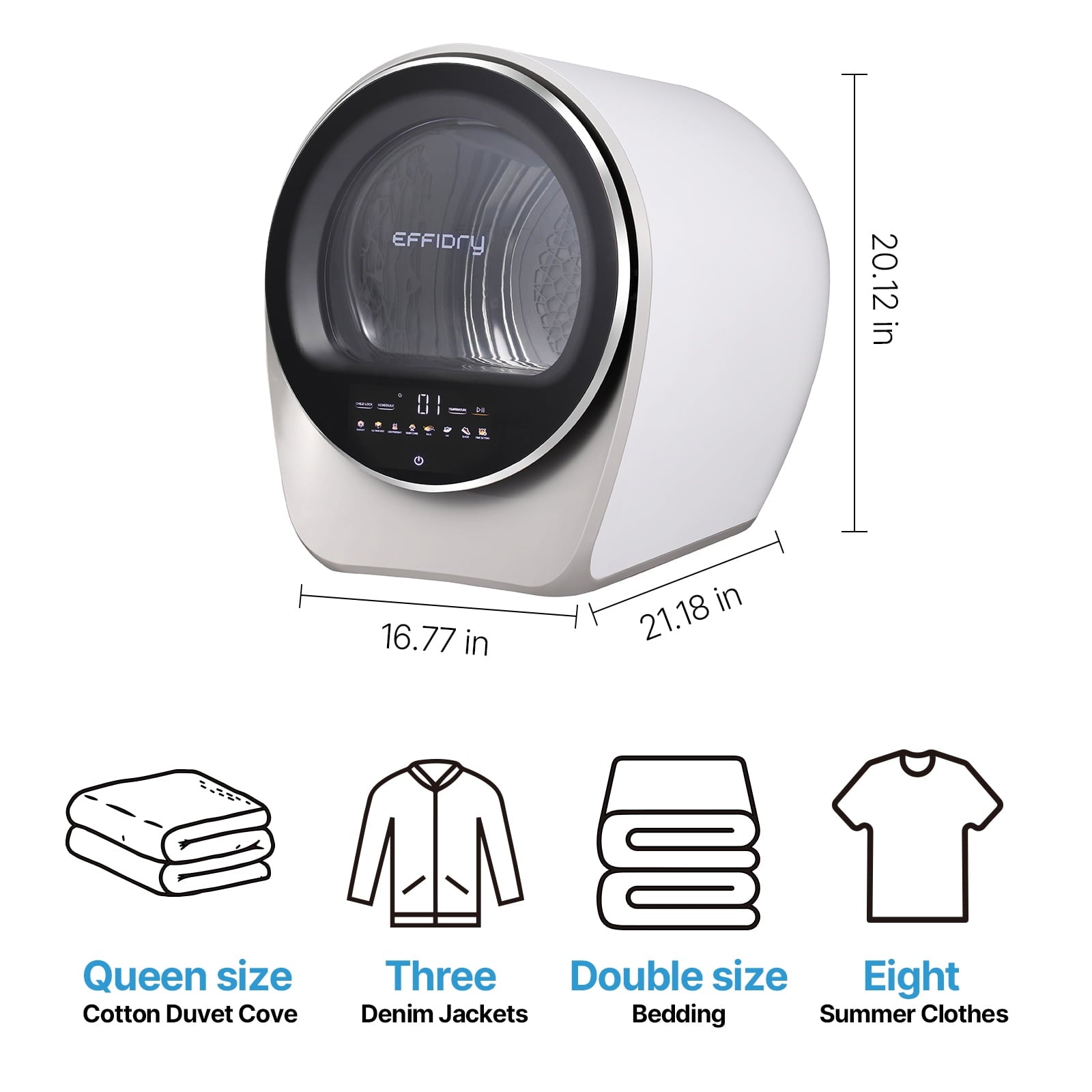 S3 Compact Clothes Dryer 1.0 cu.ft Capacity 110V 1050W Portable Dryers Machine with Stainless Steel Drum 8 Drying Mode for Small Spaces,Apartments dorm Mini electric secadora portatil de ropa