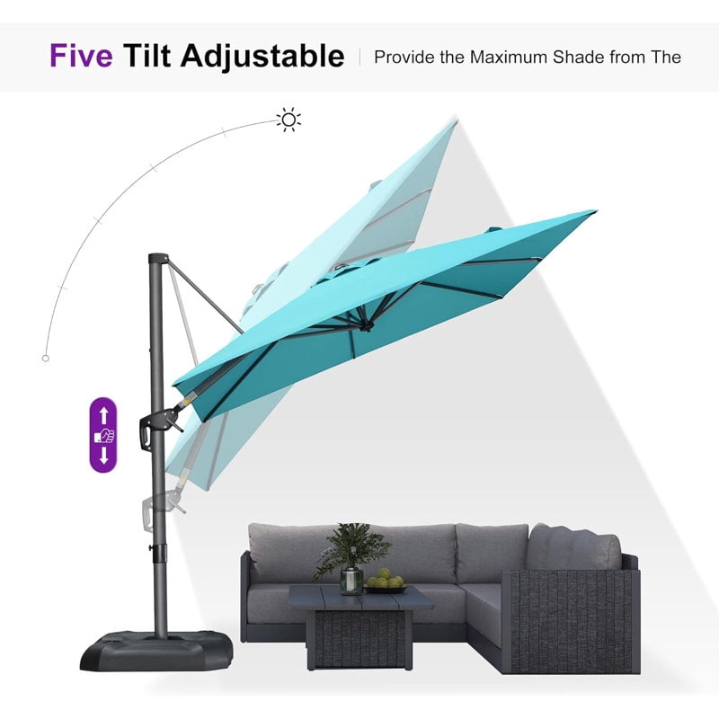 PURPLE LEAF OUTDOOR 10x13 FT Extra Large Rectangle Cantilever Umbrella with Base - 360° Rotating Heavy-Duty Aluminum Frame, Waterproof Graphite Grey Patio Sunshade for Oversized Pool Deck & Backyard