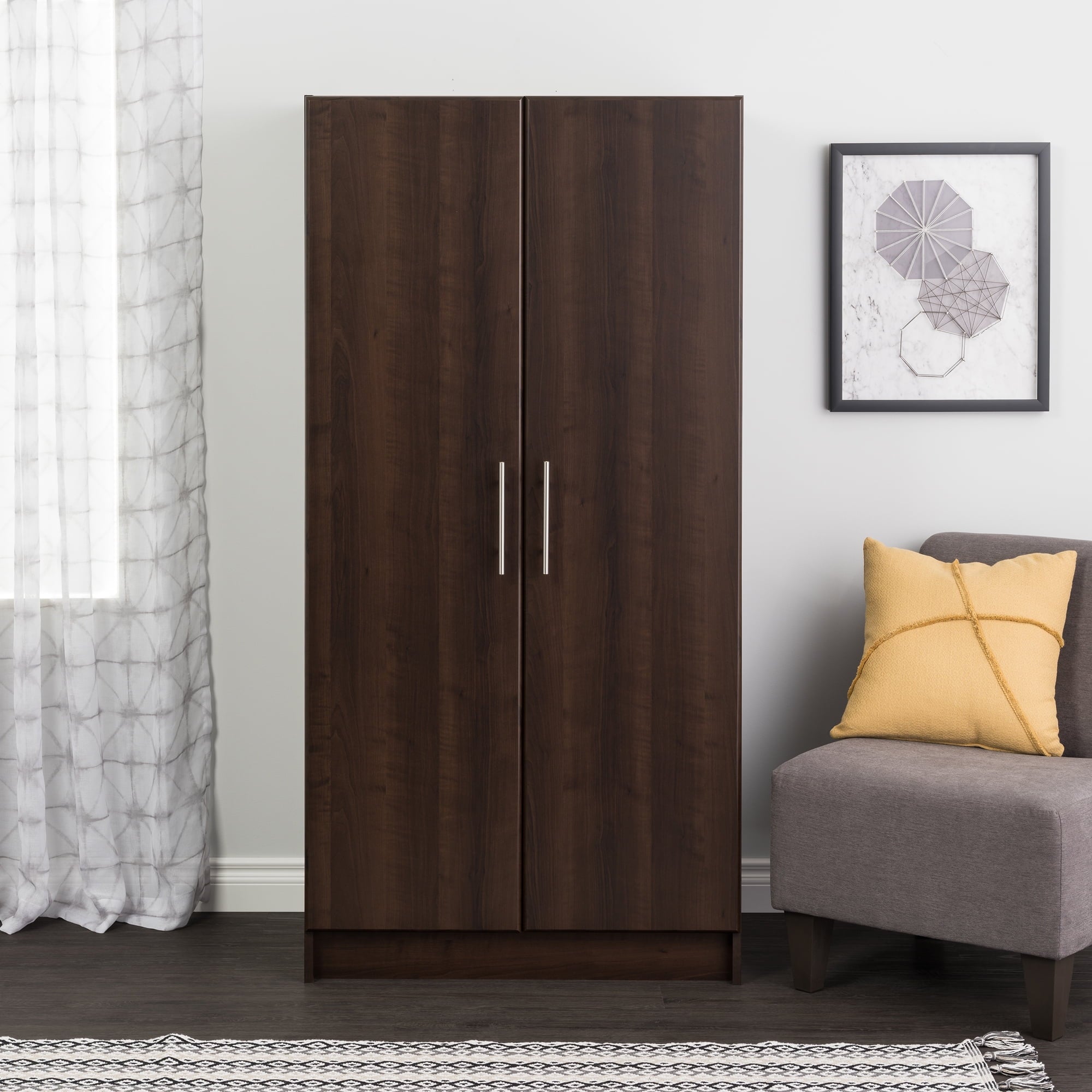 Prepac Armoir, Elite 32W x 35H x 20D White Wardrobe Closet & Cabinet - Functional Clothes Storage with Hanging Rail, Armoire Wardrobe - WEW-3264