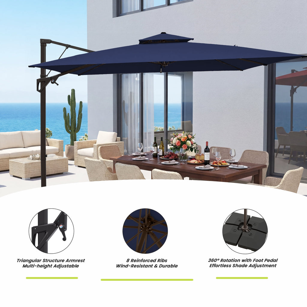 FUNDAZE 10x10ft Cantilever Patio Umbrella with Cross Base & Cover, Waterproof UV Resistant for Garden Poolside Cafe & Deck, Beige
