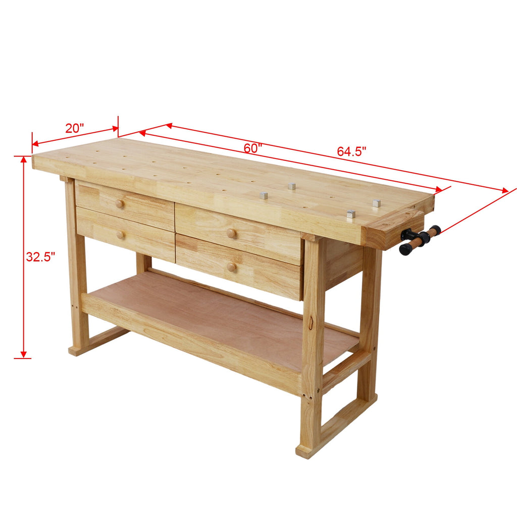 55-Inch Wood Workbench - Wooden Workbench for Garage Workshop and Home,