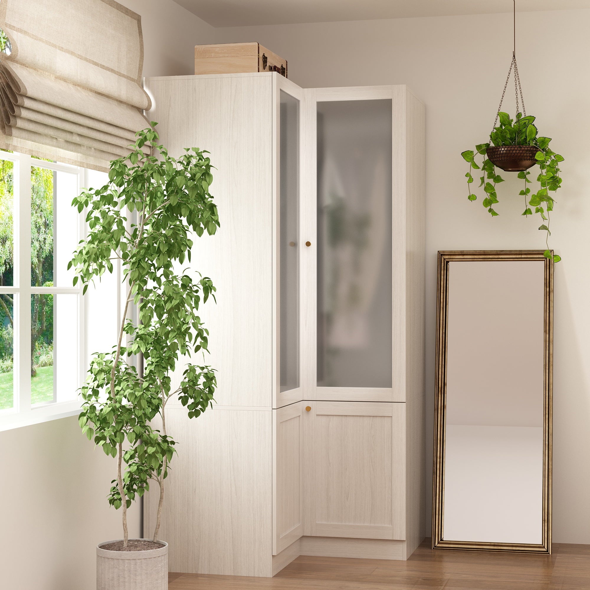 OxyLife 2 Door Wardrobe Armoire, White Closet Storage Organizer with Drawers and Shelves