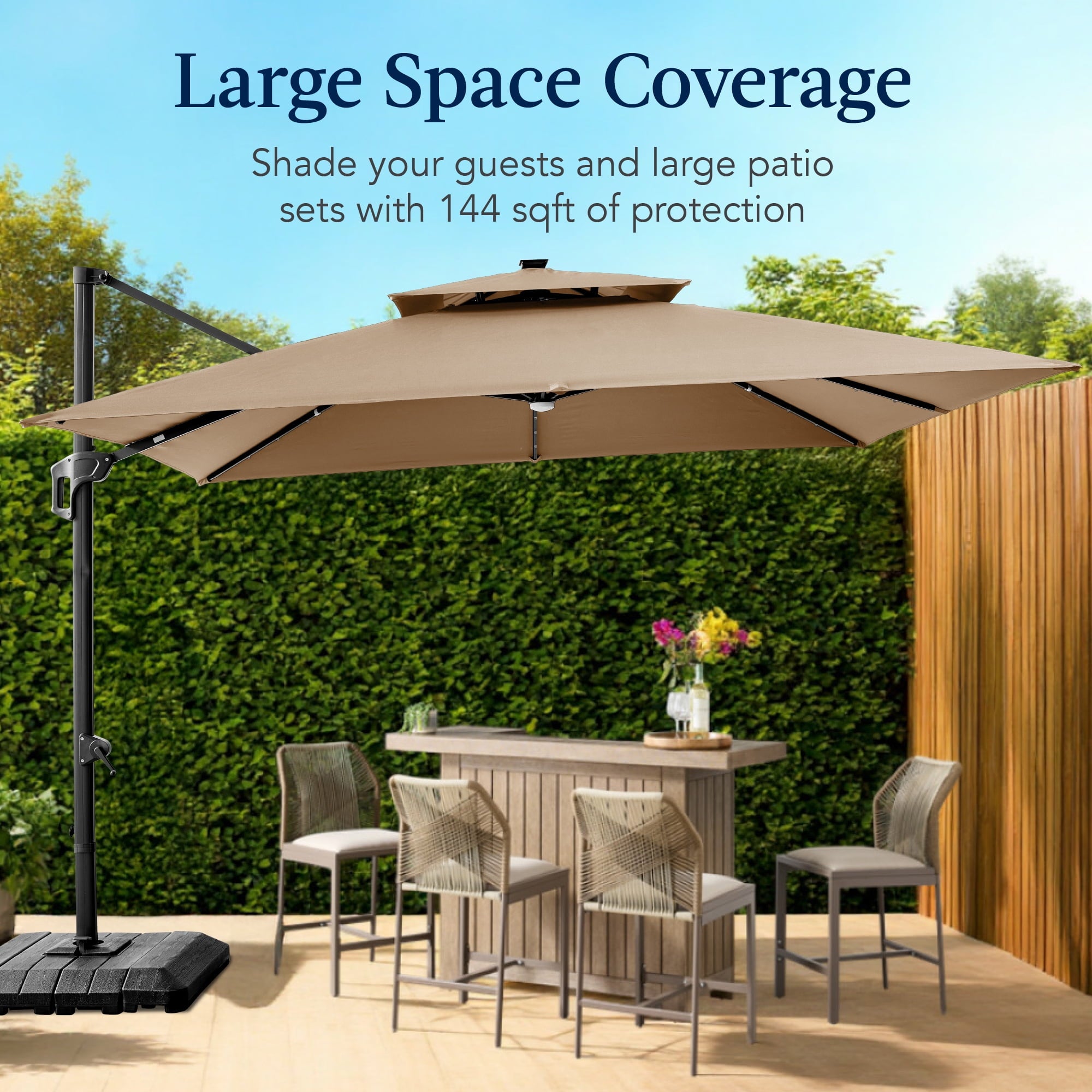 Best Choice Products 12x12ft 2-Tier Square Outdoor Solar LED Cantilever Umbrella w/ 360-Rotating Base   Gray