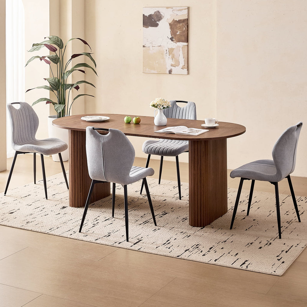71 Natural Large Dining Table Set for 4 Modern Kitchen Table with Beige Boucle Upholstered Kitchen Chairs Set of 4