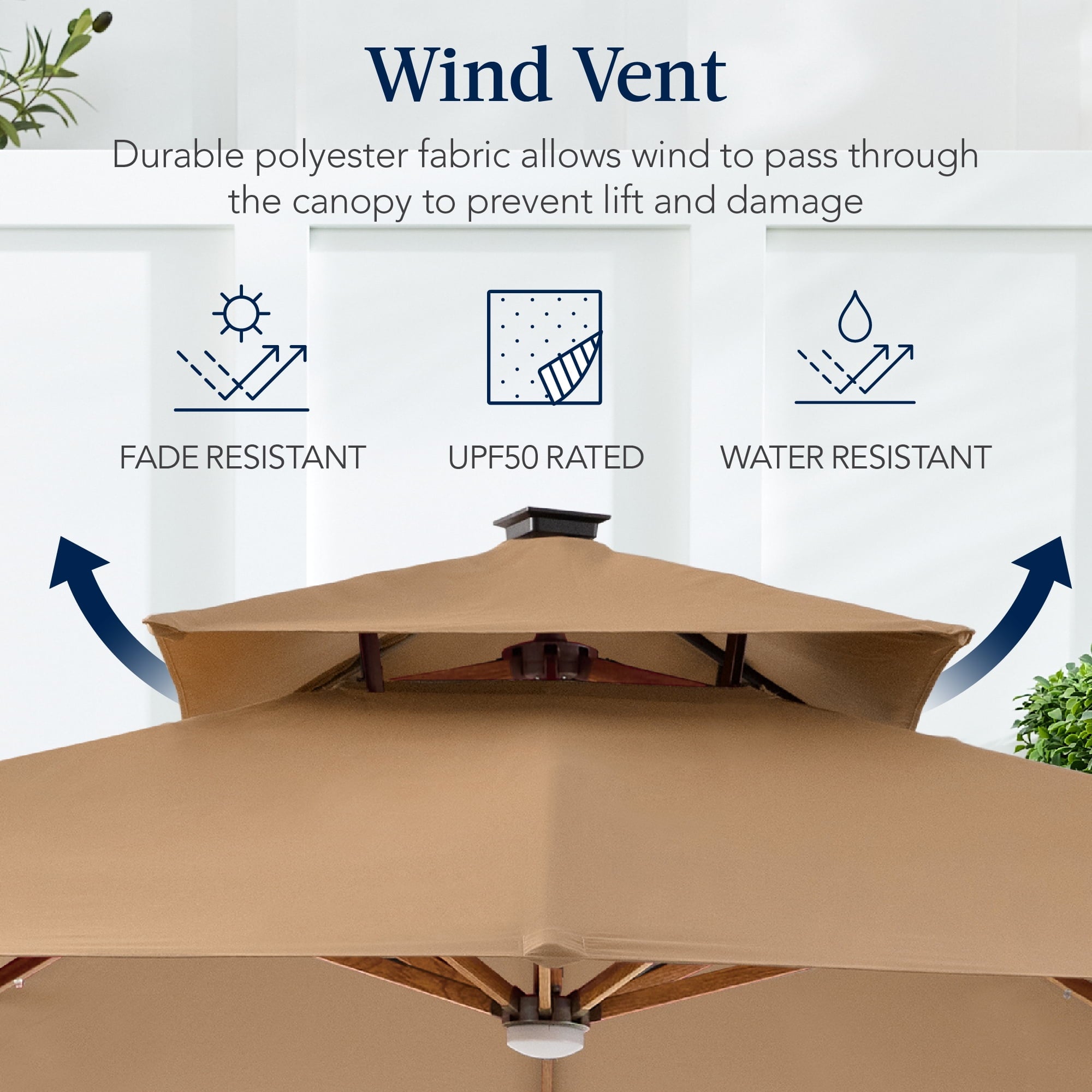 Best Choice Products 10ft Square Woodgrain Pattern 2-Tier Outdoor Solar LED Cantilever Umbrella w/ Base - Gray
