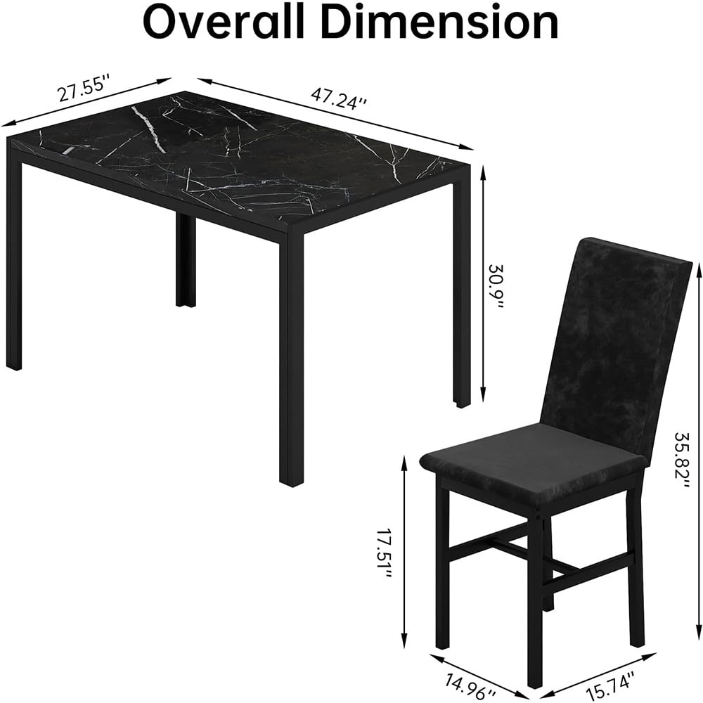 LinkRomat 5-Piece Faux Marble Dining Table Set for 4, Modern Kitchen Table with Chairs, Dinette Dining Room Furniture Set for Compact Space Saving