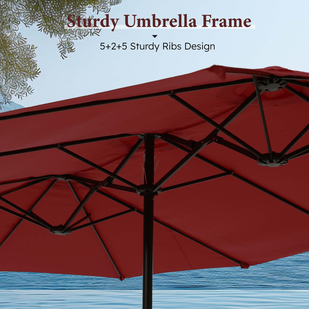 SUMMIT LIVING 15 ft Large Patio Umbrella with Base (Included) Double-Sided Rectangular Outdoor Deck Umbrella for Outside - Beige