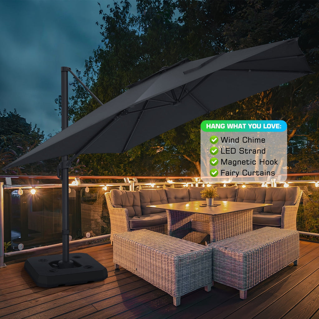 COBIZI 10x10 Offset Hanging Market Patio Umbrella with Easy Tilt Adjustment, Double Roof Cantilever Umbrella Aluminum Umbrella with 360-degree Rotation for Garden Deck Pool Patio, Gray