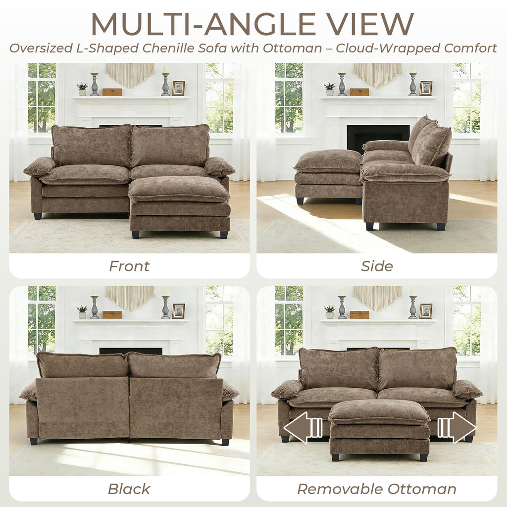 Ktaxon Sectional Sofa L Shaped Couch with Chaise Living Room Sleeper Set, 2 Seats with Chenille and Double Layer Cushions 86 W Beige