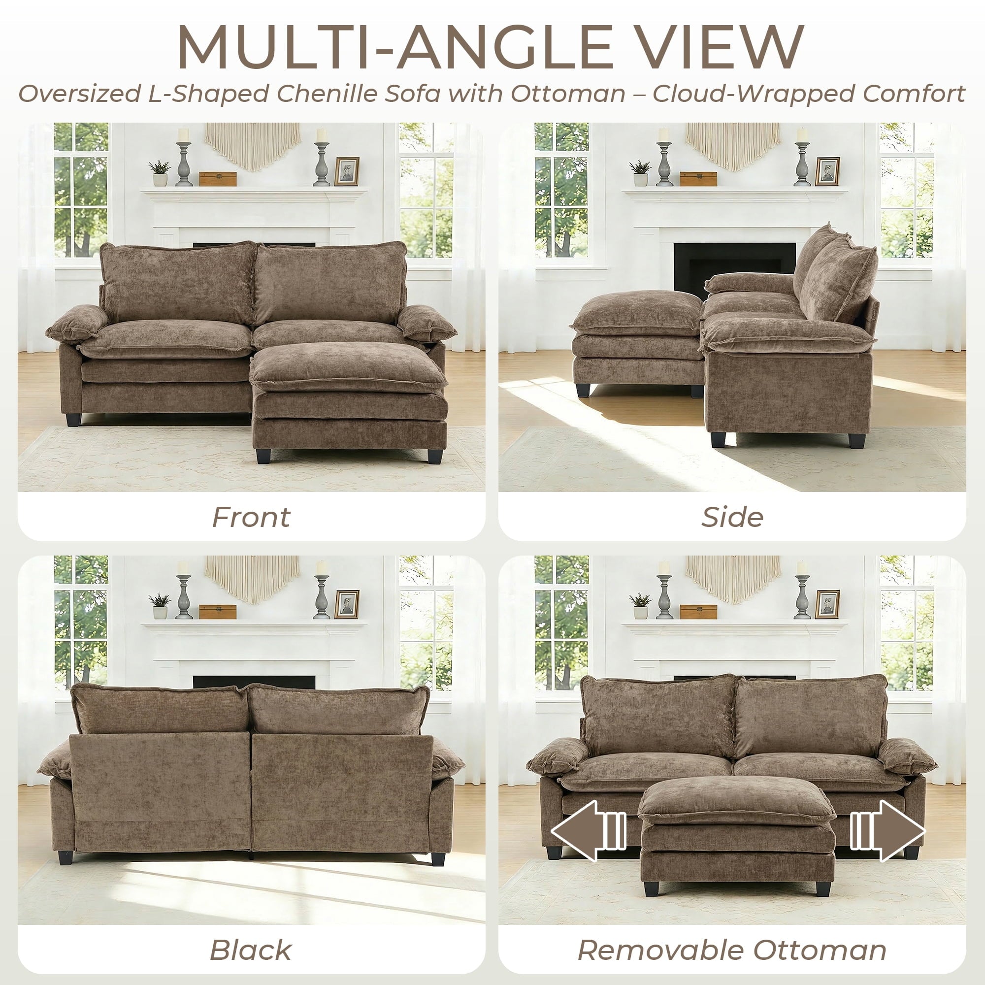 Ktaxon Sectional Sofa L Shaped Couch with Chaise Living Room Sleeper Set, 2 Seats with Chenille and Double Layer Cushions 86 W Beige
