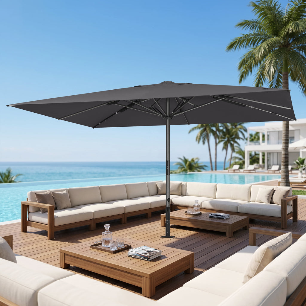 PURPLE LEAF OUTDOOR 16 x 16 FT Extra Large Rectangle Patio Market Table Sun Umbrella Heavy-Duty with Semi-Auto Open Maximum Coverage for Restaurant Hotel Resort Cafe Poolside Beige
