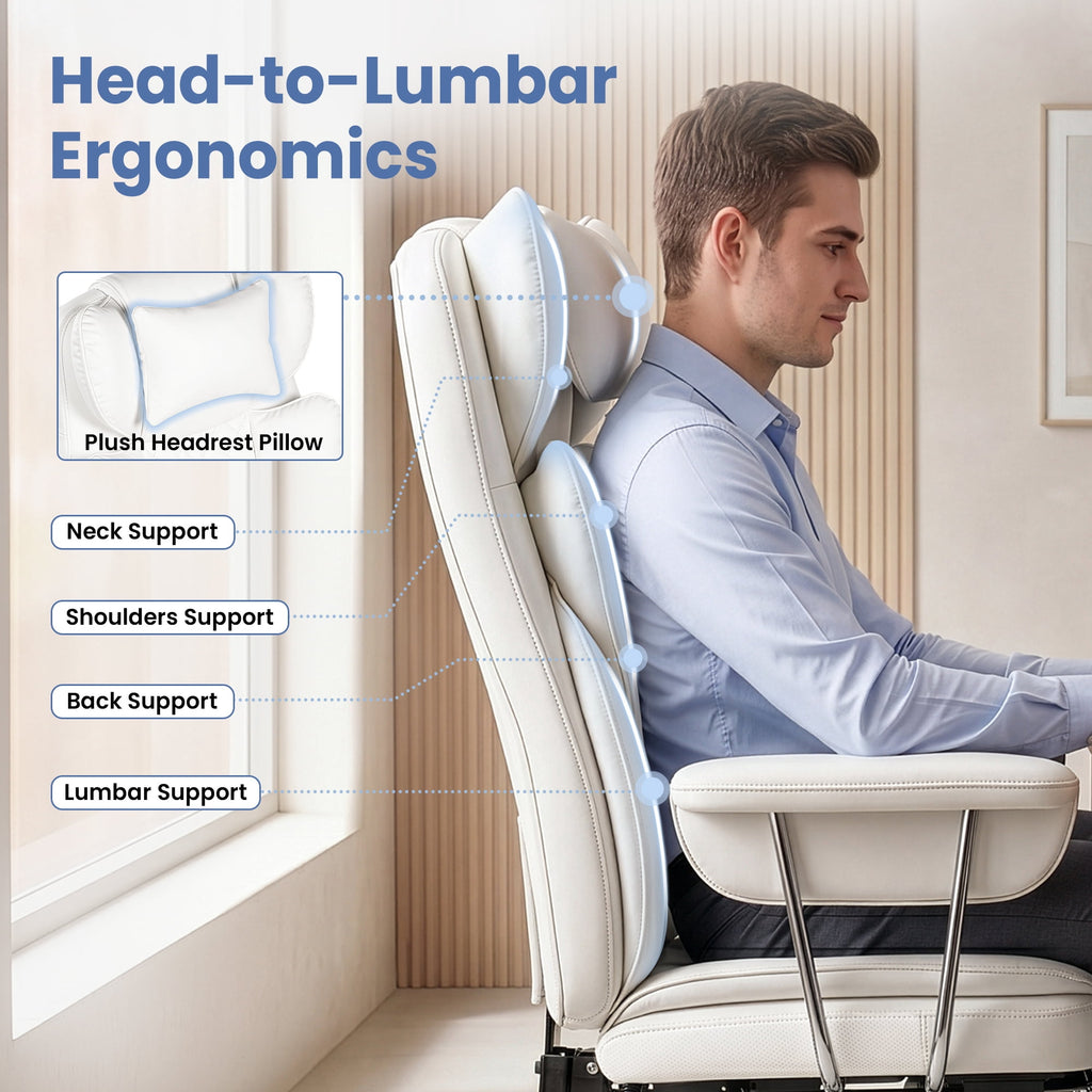 CELTOSS Executive Office Chair 400LBS, High Back Computer Chair with Arms and Footrest, Ergonomic Desk Chair with Lumbar Support, 90–135° Reclining Office Chairs for Home Work, Fabric Blue