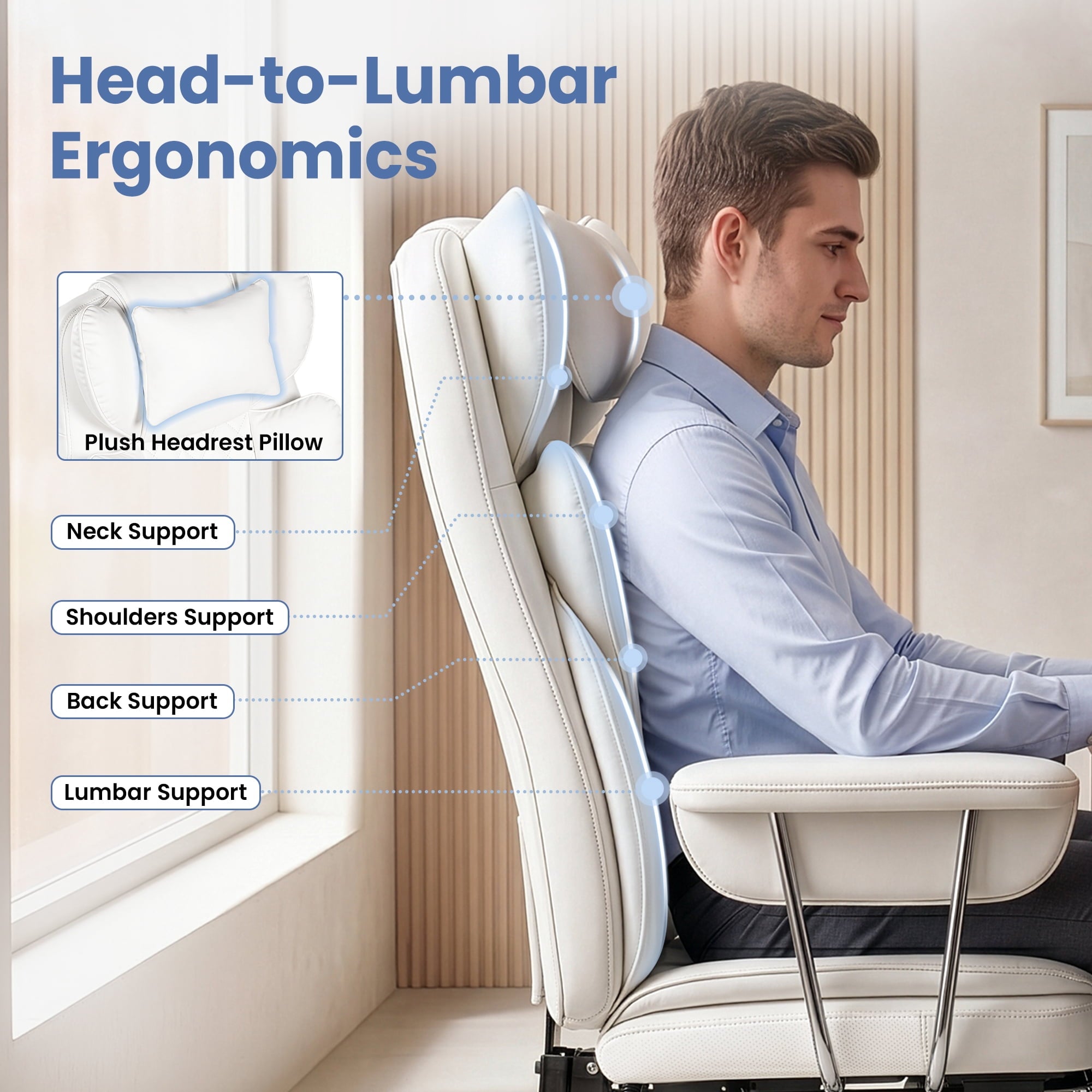 CELTOSS Executive Office Chair 400LBS, High Back Computer Chair with Arms and Footrest, Ergonomic Desk Chair with Lumbar Support, 90–135° Reclining Office Chairs for Home Work, Fabric Blue