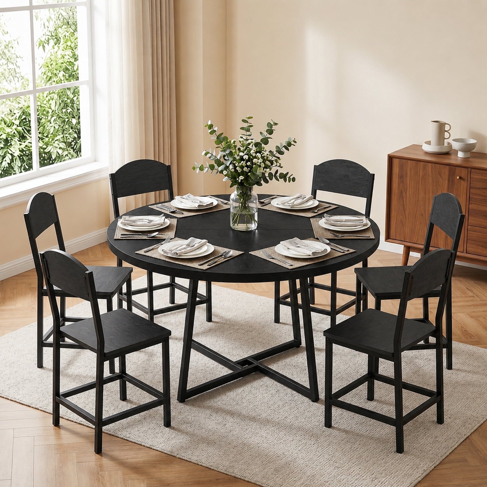 Gasee Dining Table, 43 Round Dining Table, Solid Wood Thickened Table Top Kitchen Dining Table,Dining Table for Dining Room, Home(Only Table),Rustic Brown