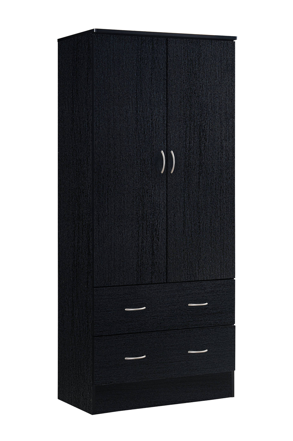 Hodedah 2-Door Armoire with 2-Drawers and Clothing Rod in Black