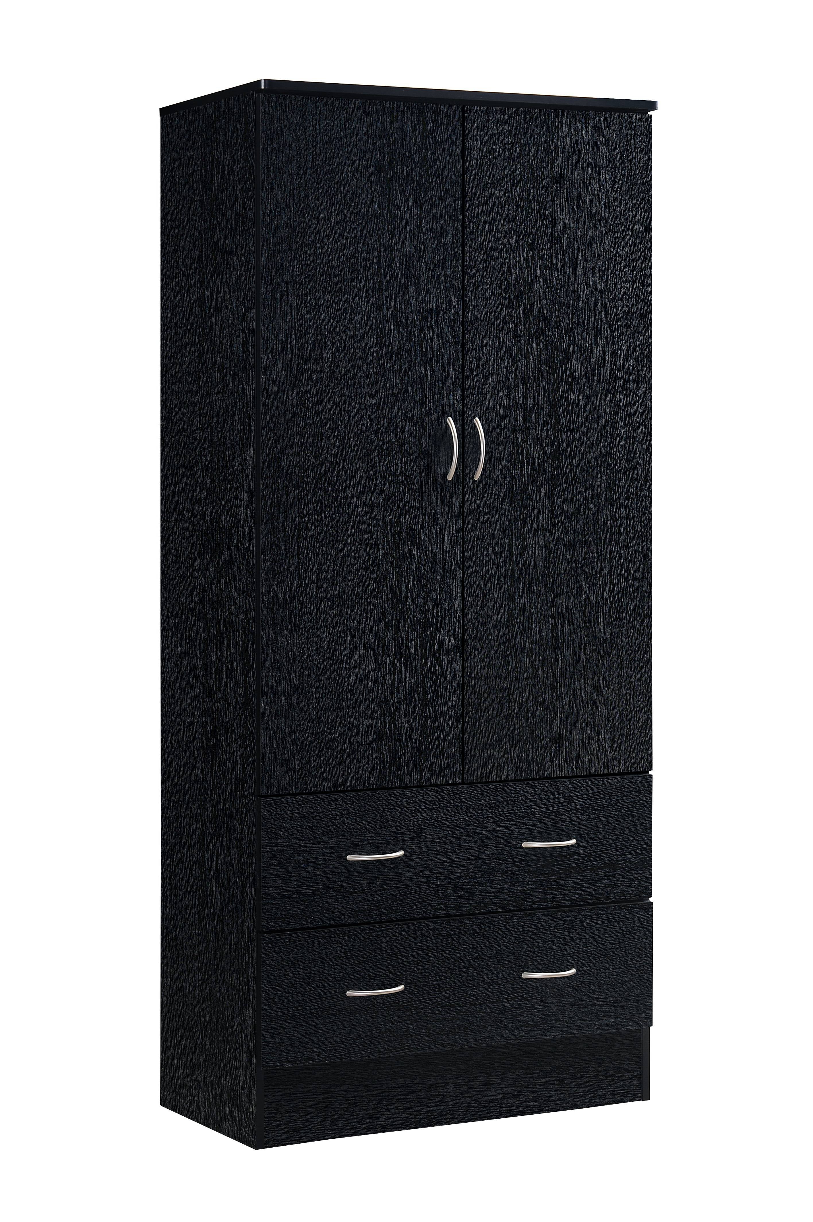 Hodedah 2-Door Armoire with 2-Drawers and Clothing Rod in Black