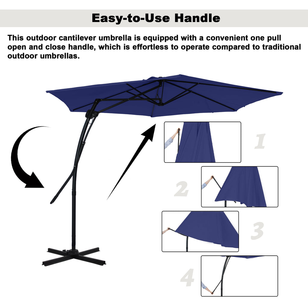 Mondawe 10ft Heavy Duty Solar Patio Umbrella with Base Included, 360° Rotation, 24 LED Lights, Outdoor Hanging Offset Cantilever Market Sun Shade Umbrella, Beige