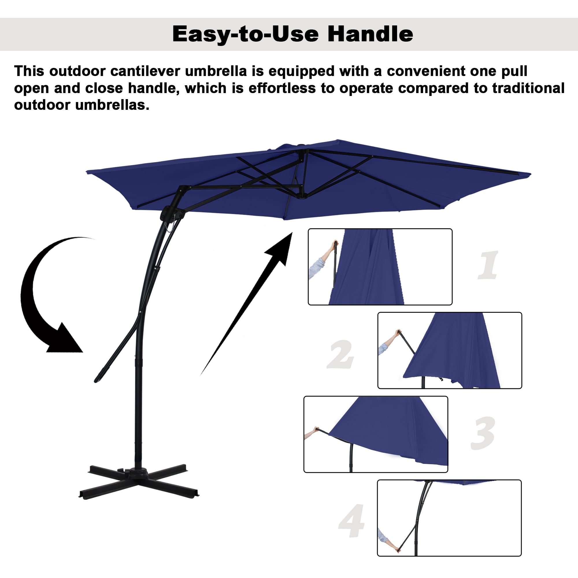 Mondawe 10ft Heavy Duty Solar Patio Umbrella with Base Included, 360° Rotation, 24 LED Lights, Outdoor Hanging Offset Cantilever Market Sun Shade Umbrella, Beige