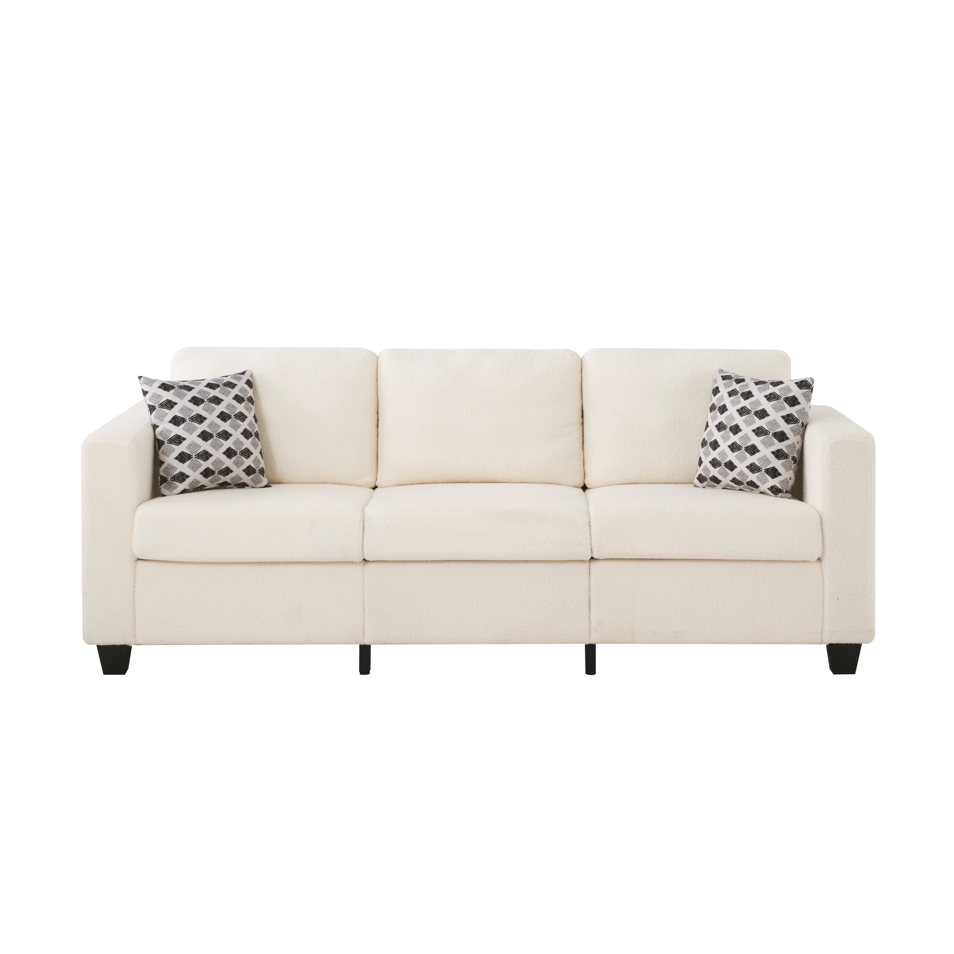 Gewnee 86.6 Modern Sofa Couch,Teddy Velvet 3 Seaters Comfy Couch with Deep Seat for Living Room,2 Pillows,Beige