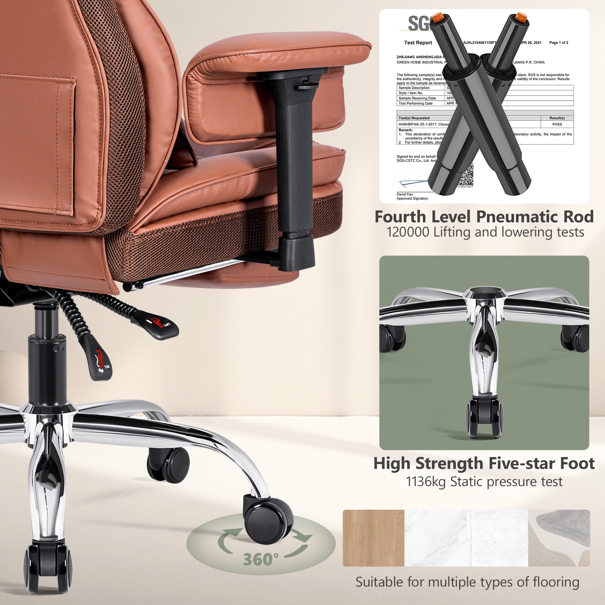COOLHUT Big and Tall PU Leather Office Chair with Adjustable Headrest & Footrest, Executive Computer Desk Chair with 3D Adjustable Padded Armrest, Ergonomic Office Chair with Lumbar Support, Black