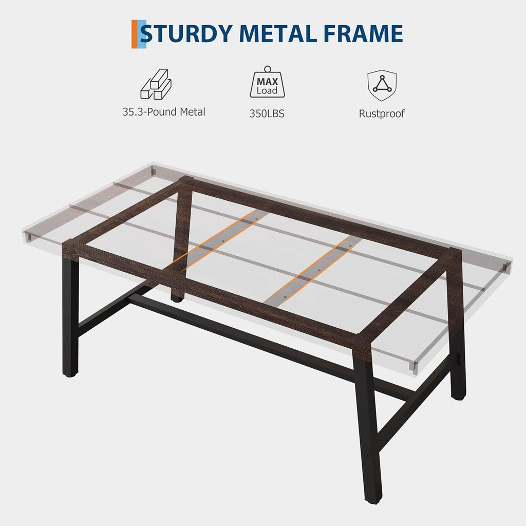 Industrial Dining Table for 6-8 People, 70.87 Long Wooden Kitchen Table with Sturdy Metal Frame & Natural Finish, Seats 6 Rectangular Counter for Dinner, Kitchen, Dining Room - Natural