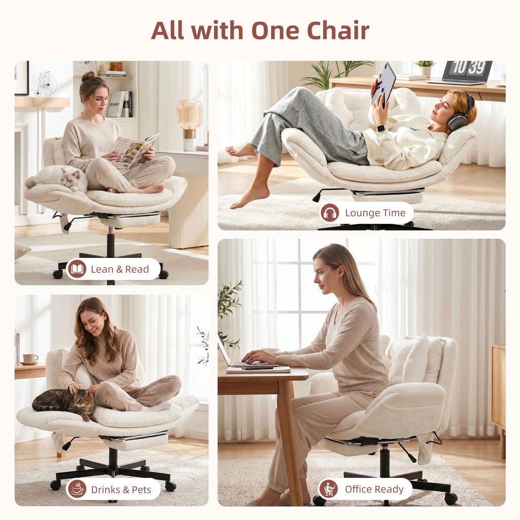 Hforesty Cross Legged Office Chair, Inflatable Flip-up Back & Wide Seat, 5-Position Armrests & Footrest, Ergonomic Task Chair for Home Office, Gray
