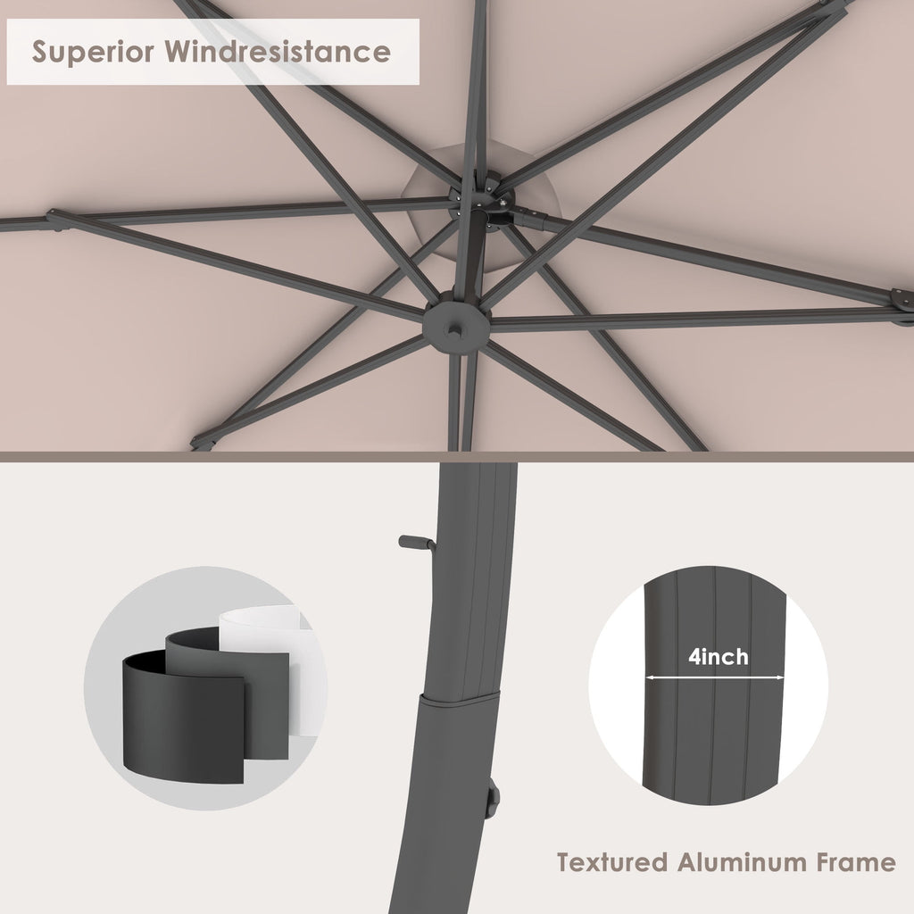 LAZZO 11ft Outdoor Patio Umbrella with Base, Aluminum Offset Cantilever Umbrella for Pool Deck, Champagne