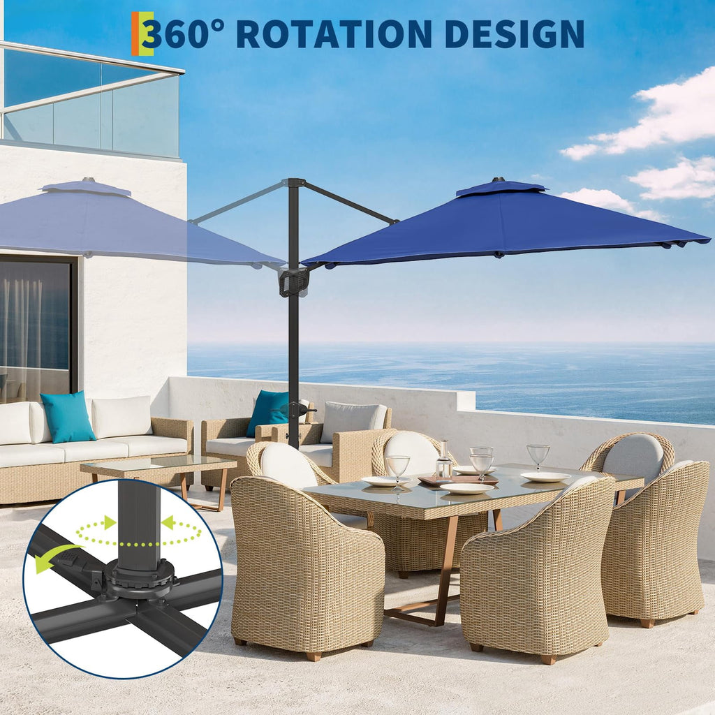 10x10 FT Offset Patio Umbrella with Base Included, 360° Rotation Large Square Cantilever Umbrella, Outdoor Sun Shade with Easy Tilt for Pool, Backyard, Deck, Garden, Navy Blue