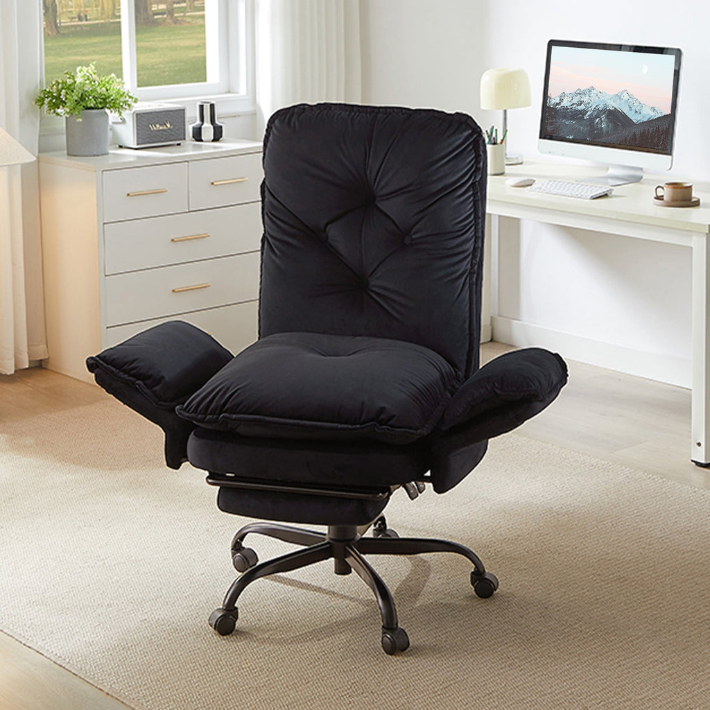 Bestier Big and Tall Executive Office Chair with Flip-up Arms for Adult, Wide Seat Ergonomic Computer Desk Chair,High Back Velvet Comfy Cross-Legged Office Chair with Footrest and Side Pockets, Black