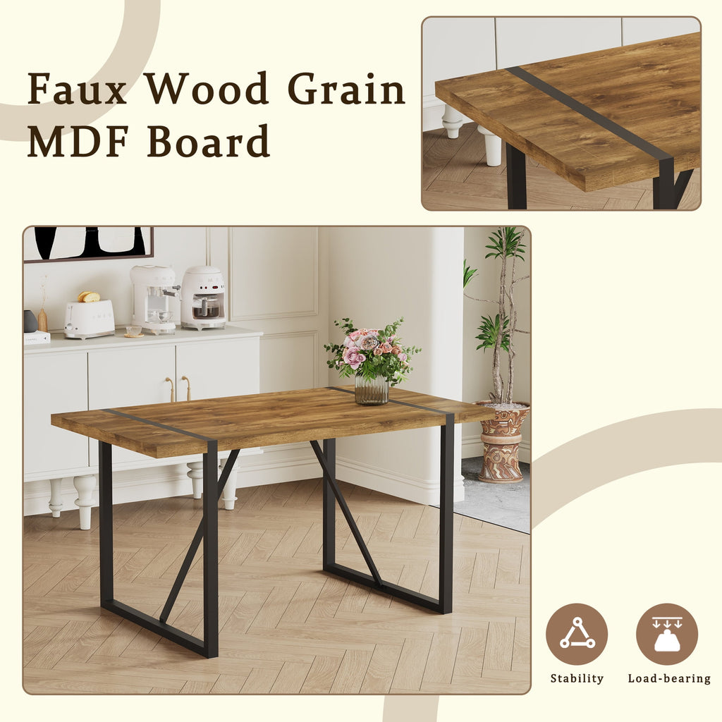 JUFU 55 Dining Table Set for 4, Modern Table and Chairs Set of 4, 5 Piece Dining Table Set Include Wooden Kitchen Table and 4 Faux Leather Chairs Ideal for Kitchen Dining Room Easy to Assemble