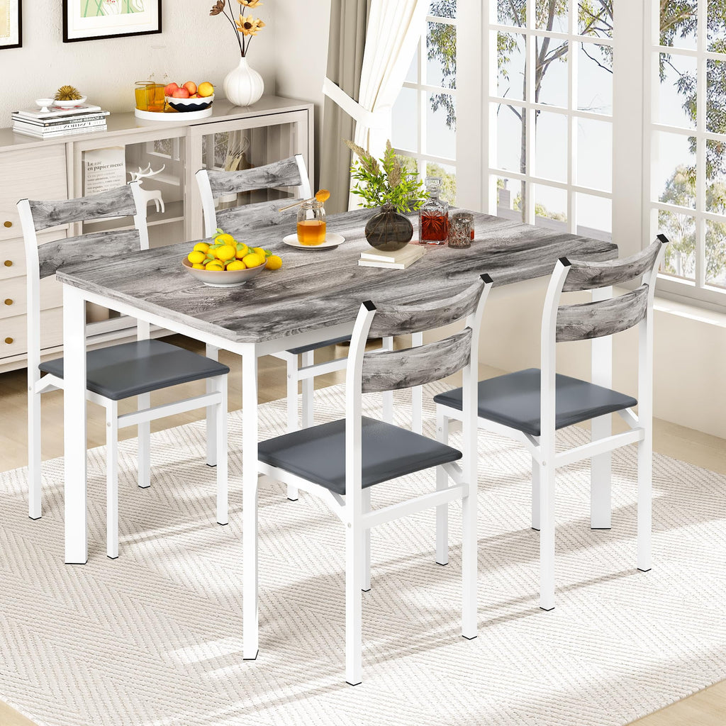 Lamerge 4 Person Dining Table Set, Wooden Dining Table 5 Piece Set with 4 Oak Metal Frame Chairs, Space Saving, Suitable for Apartments, Small Spaces, Kitchens, Breakfast Corners, Espresso Wood C