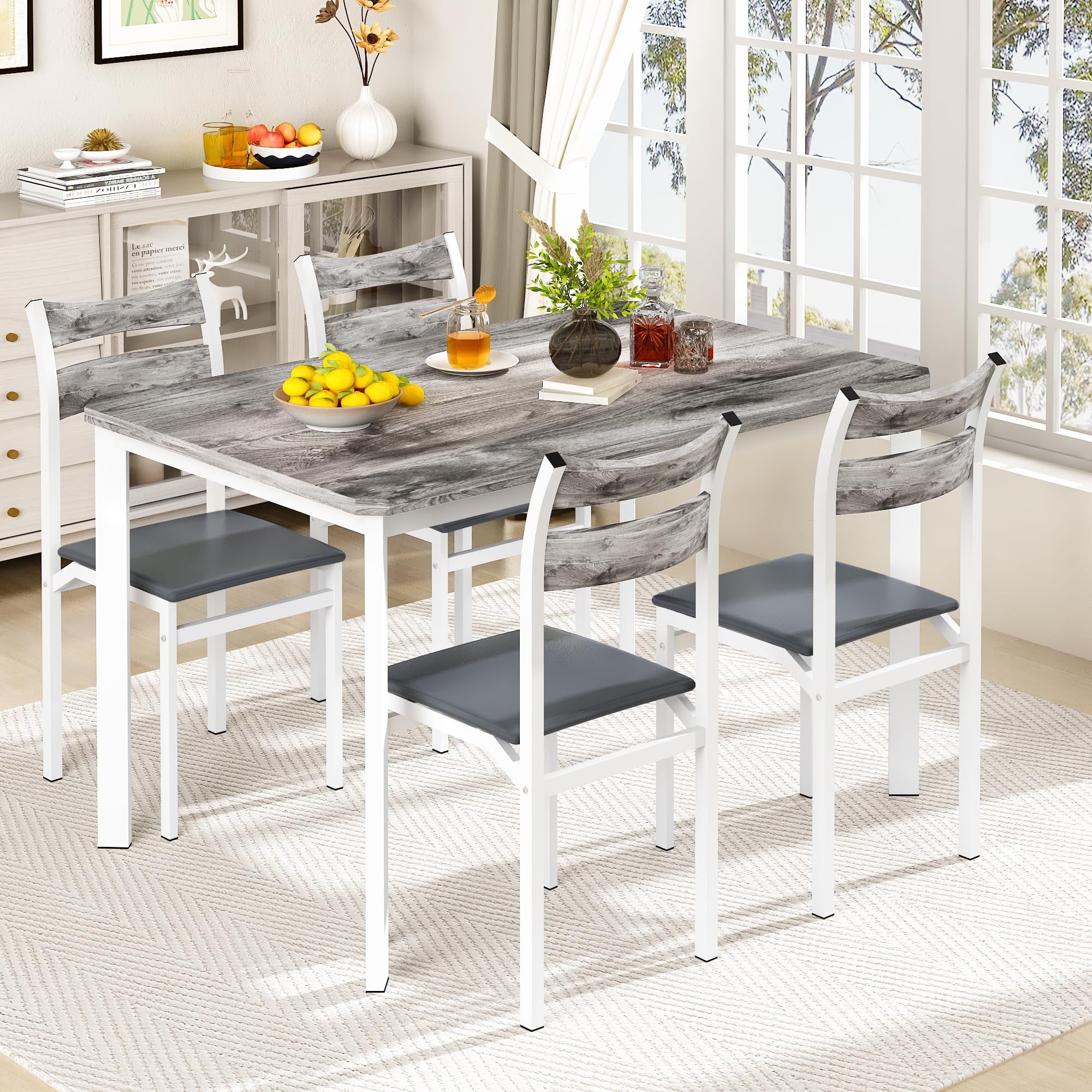 Lamerge 4 Person Dining Table Set, Wooden Dining Table 5 Piece Set with 4 Oak Metal Frame Chairs, Space Saving, Suitable for Apartments, Small Spaces, Kitchens, Breakfast Corners, Espresso Wood C