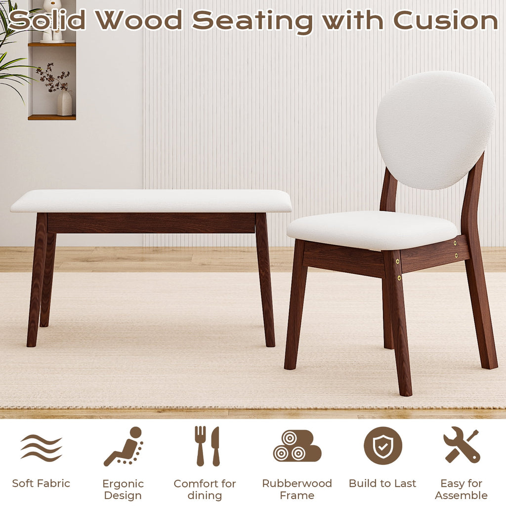 Ktaxon Solid Wood Dining Table Set for 6, Mid-Century Dining Room Table with 4 Padded Chairs & Bench, 47.3 Dining Room Set for 4~6 Family Use, Natural Wood