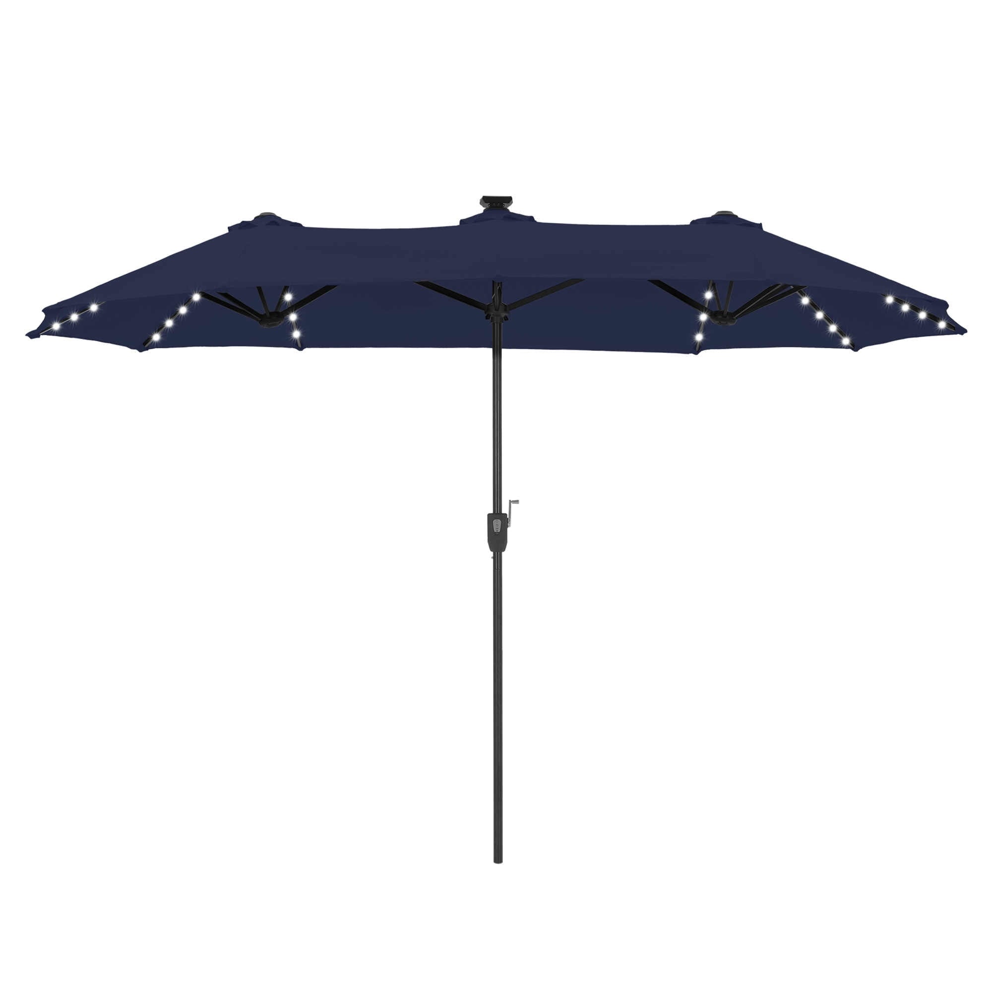 SUMMIT LIVING 13ft Large Patio Umbrella with Multi-Color LED Solar Lights Double-Sided Rectangular Outdoor Table Umbrella – Beige
