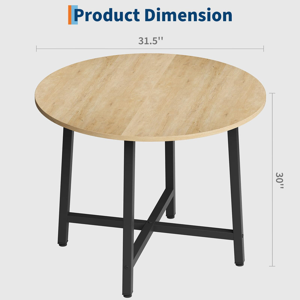 31.5 Round Dining Table for 4 People, Modern Wood Circle Kitchen Table with Sturdy Industrial Metal Frame, Small Space Saving Dining Room Table for Apartment & Breakfast Nook, (No Chairs), Walnut