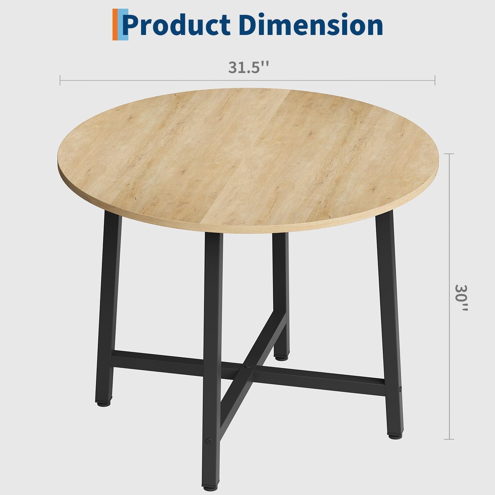 31.5 Round Dining Table for 4 People, Modern Wood Circle Kitchen Table with Sturdy Industrial Metal Frame, Small Space Saving Dining Room Table for Apartment & Breakfast Nook, (No Chairs), Walnut