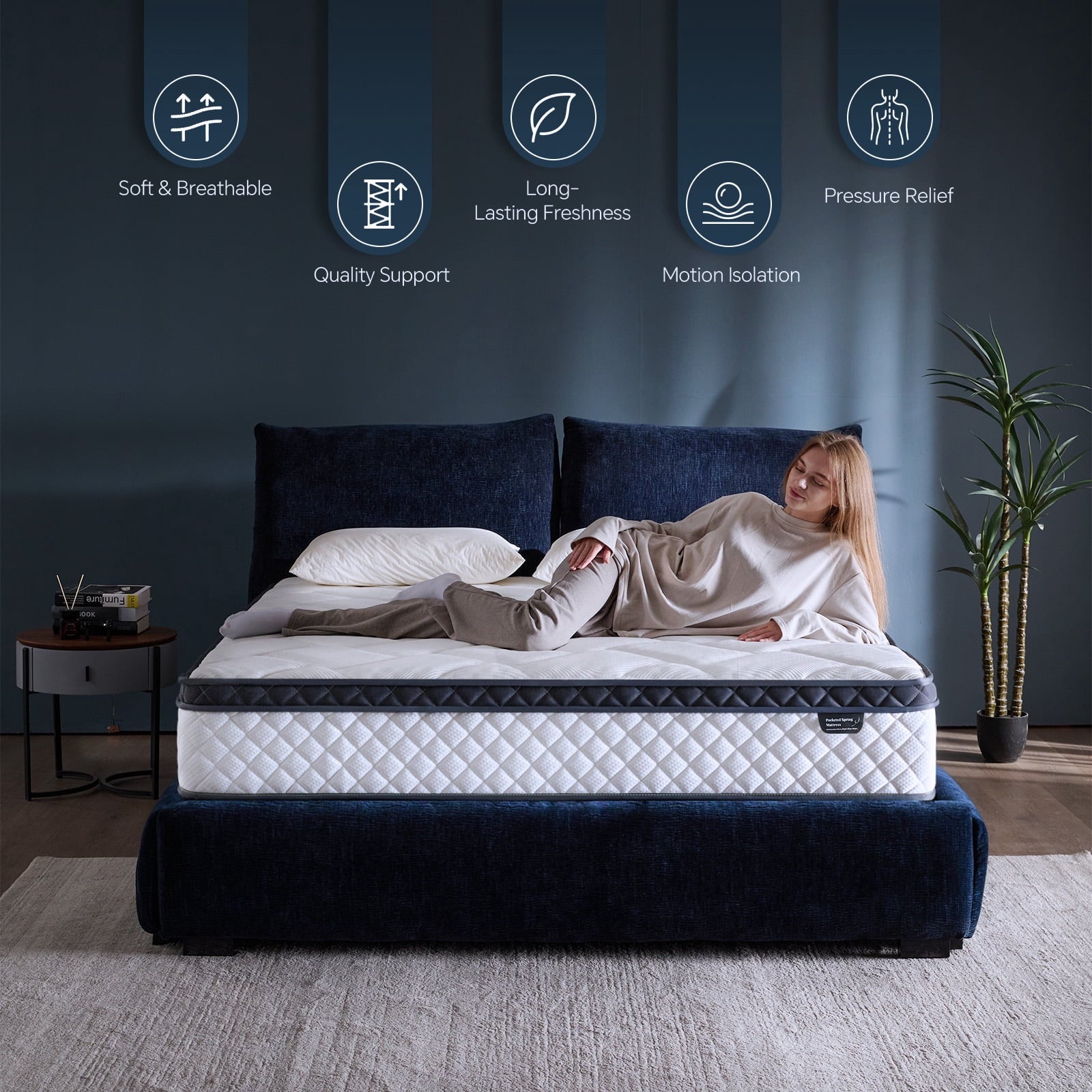 Blinddarm Queen Mattress, 12 inch Hybrid Memory Foam Mattress in a Box, Individual Pocket Spring, Medium Firm, CertiPUR-US