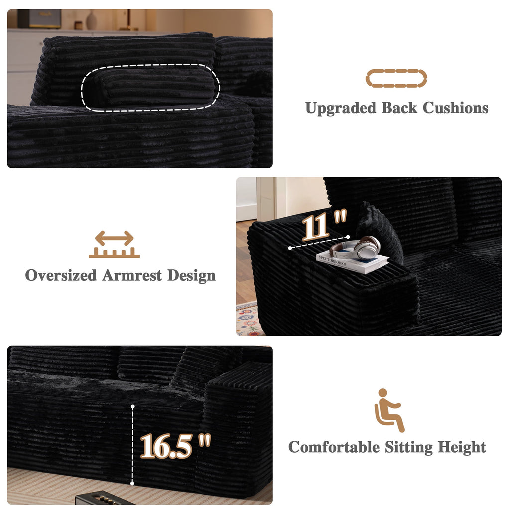 Ovios 106 Cloud Sofa Couch No Assembly Boneless Deep Seat Sofa for Living Room, Black (Corduroy)