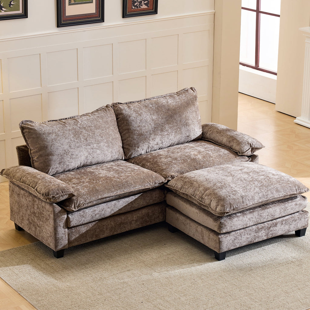 Ktaxon Sectional Sofa L Shaped Couch with Chaise Living Room Sleeper Set, 2 Seats with Chenille and Double Layer Cushions 86 W Beige