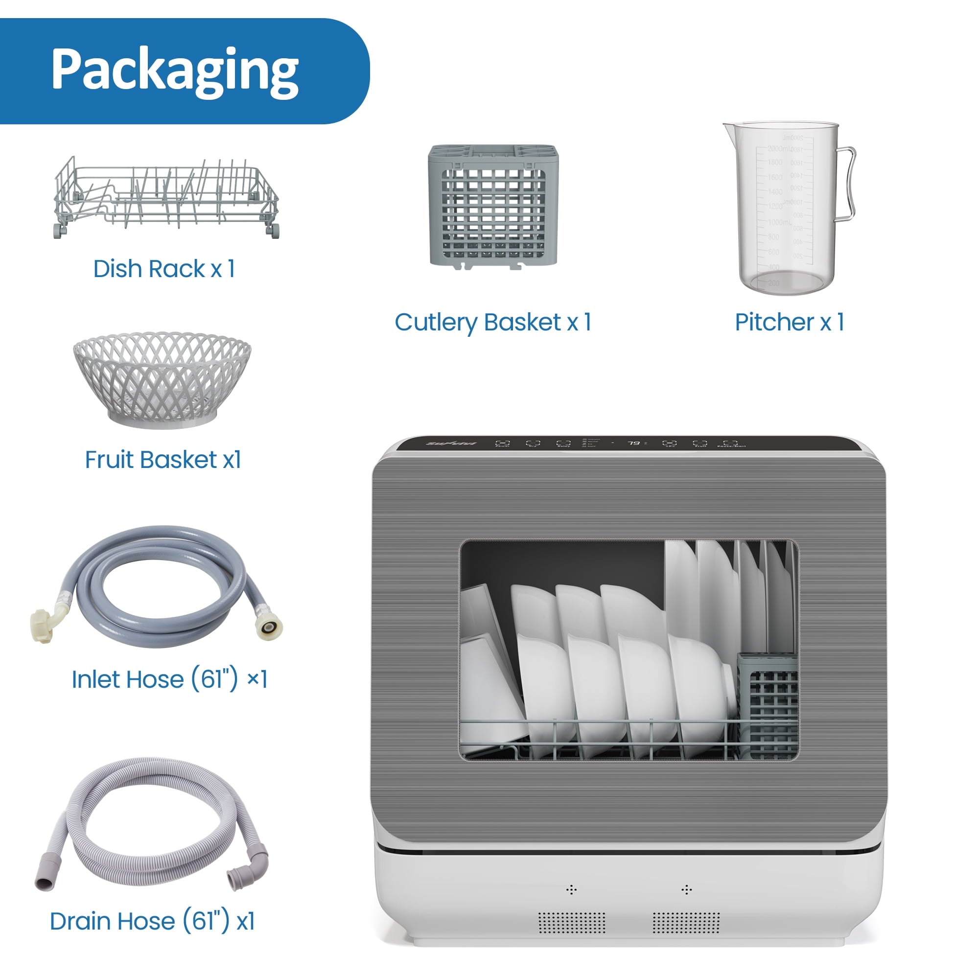 Sunvivi Portable Countertop Dishwasher 18, 152oz Built-in Water Tank, 6 Wash Programs, Energy Star, Delay Start for Apartments & RV