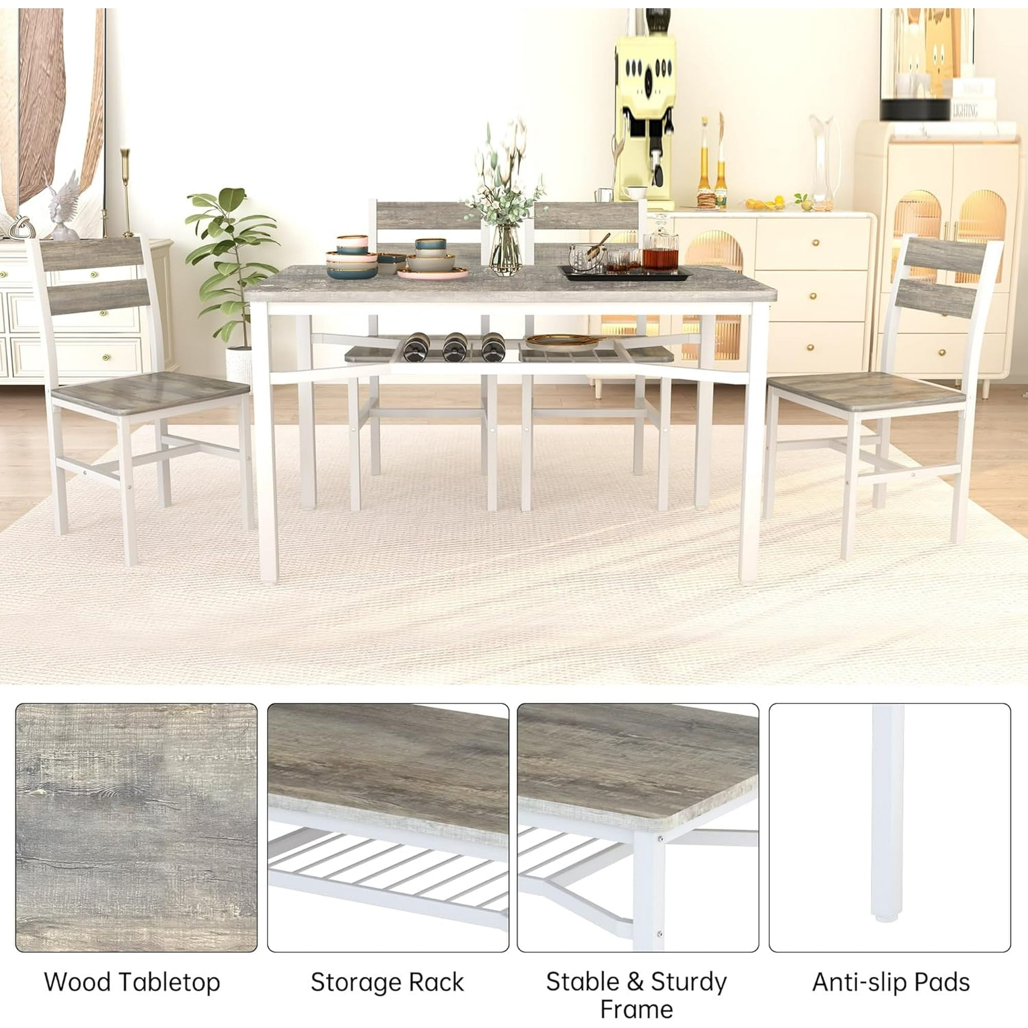 Lamerge 4 Person Dining Table Set, Wooden Dining Table 5 Piece Set with 4 Oak Metal Frame Chairs, Space Saving, Suitable for Apartments, Small Spaces, Kitchens, Breakfast Corners, Espresso Wood C