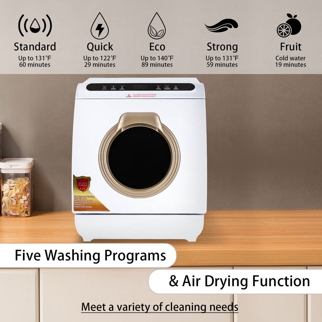 Portable Countertop Dishwasher Air Drying 5 Programs W/ 7L Water Tank 110V