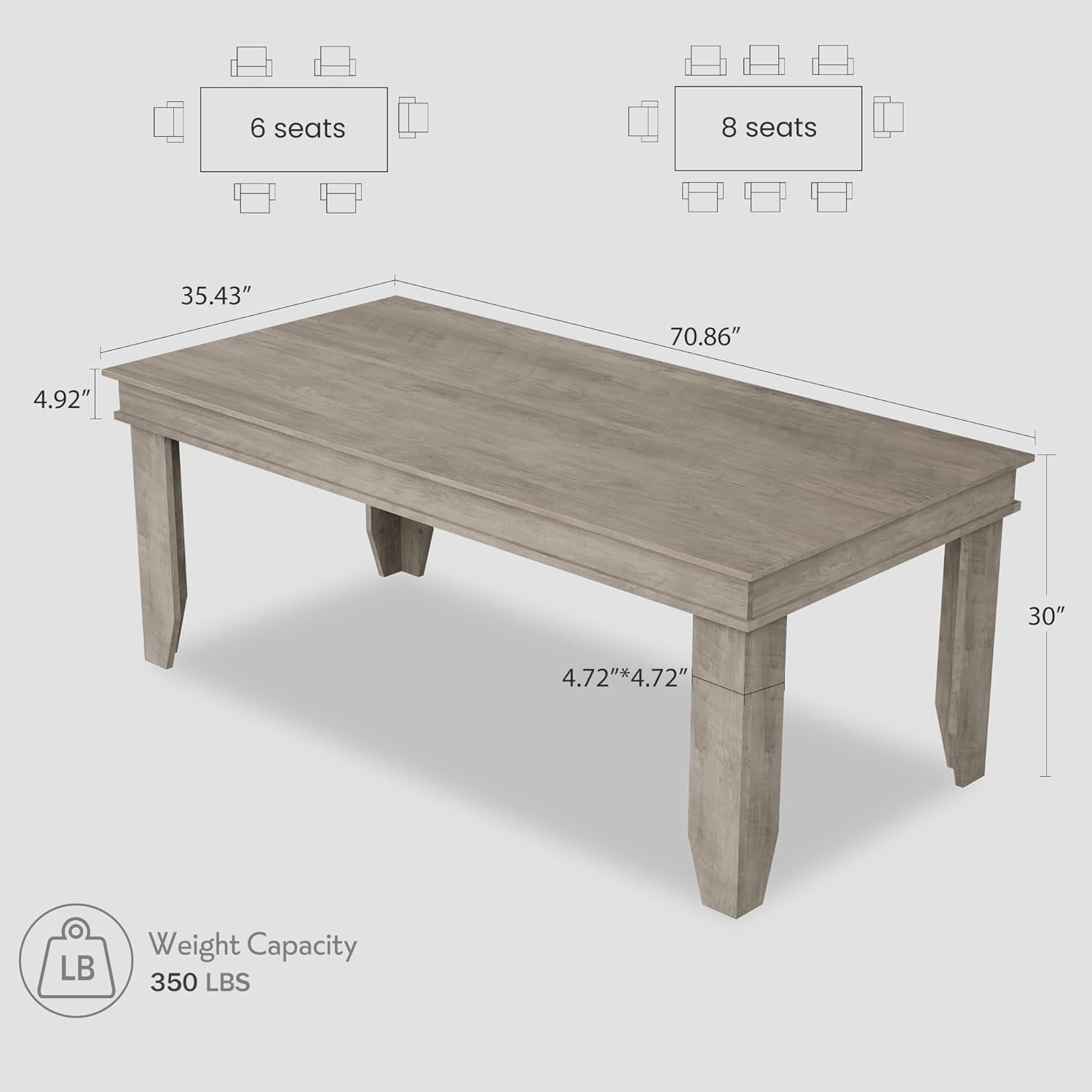 Farmhouse Dining Table for 6-8 People, Versatile Modern Wooden Dinner Table Kitchen Table for Dining Room Conference Room