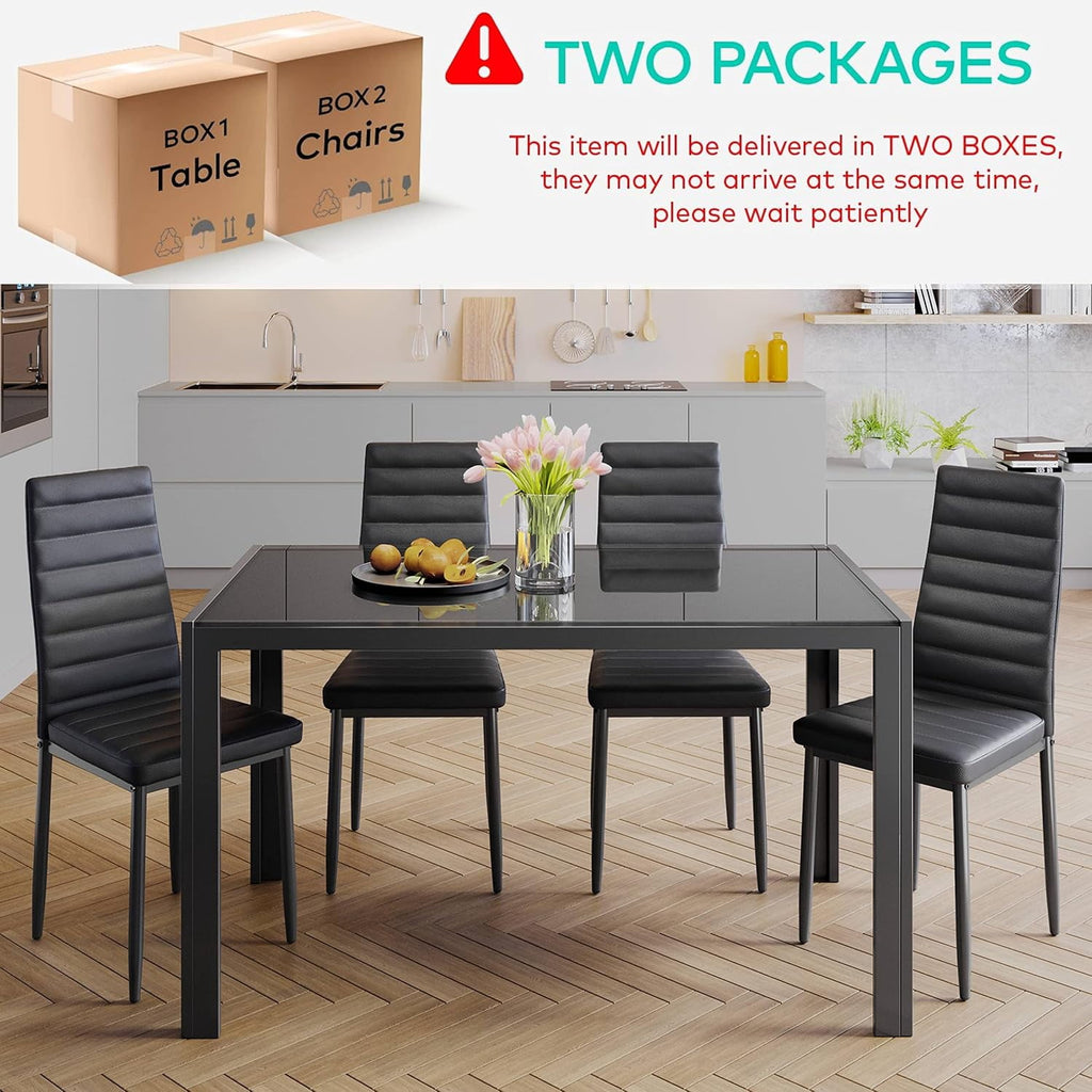Asofer 5-Piece Dining Table Set for 4, Mid-Century Modern Solid Wood  Kitchen Table and 4 Upholstered Chairs, Small Space Rubberwood Dinette Set for Apartment, Walnut