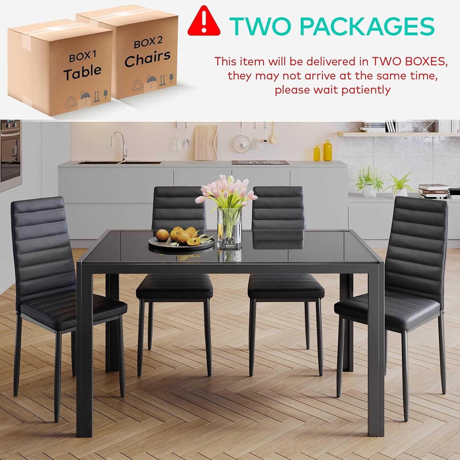 Asofer 5-Piece Dining Table Set for 4, Mid-Century Modern Solid Wood  Kitchen Table and 4 Upholstered Chairs, Small Space Rubberwood Dinette Set for Apartment, Walnut