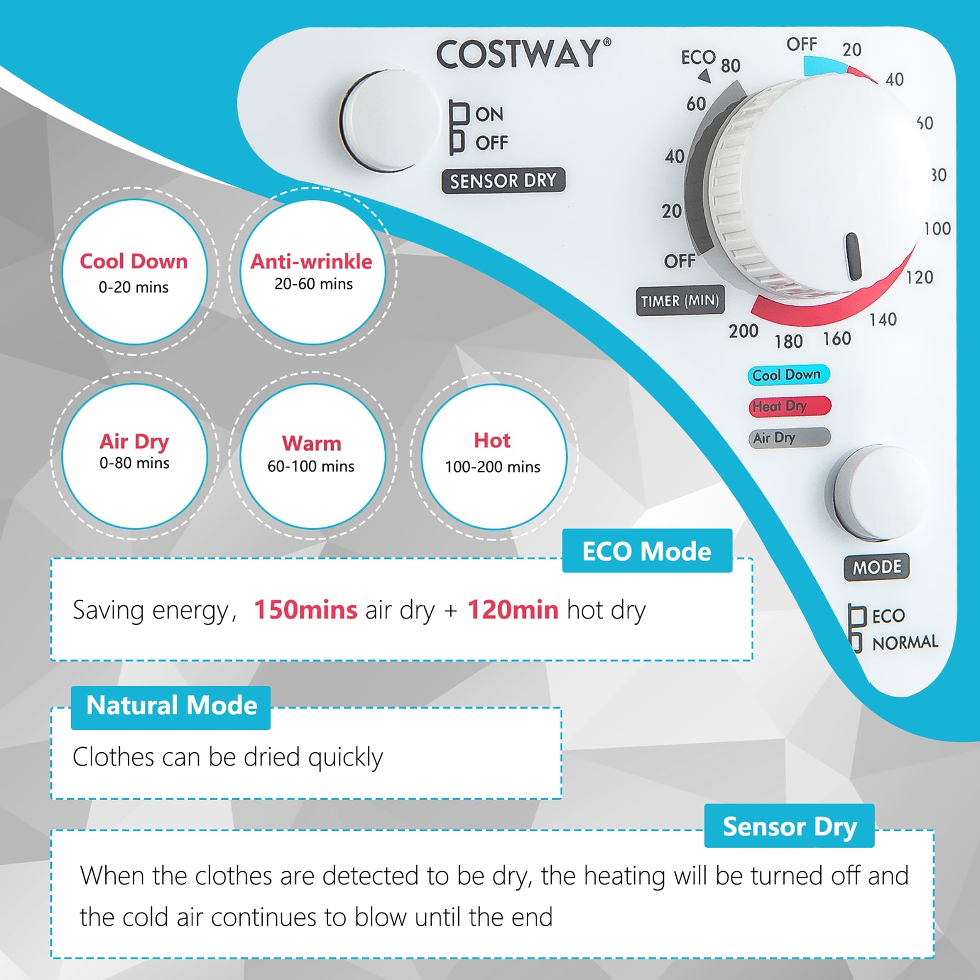 Costway 1500W Electric Tumble Compact Laundry Dryer Stainless Steel Tub 13.2 lbs