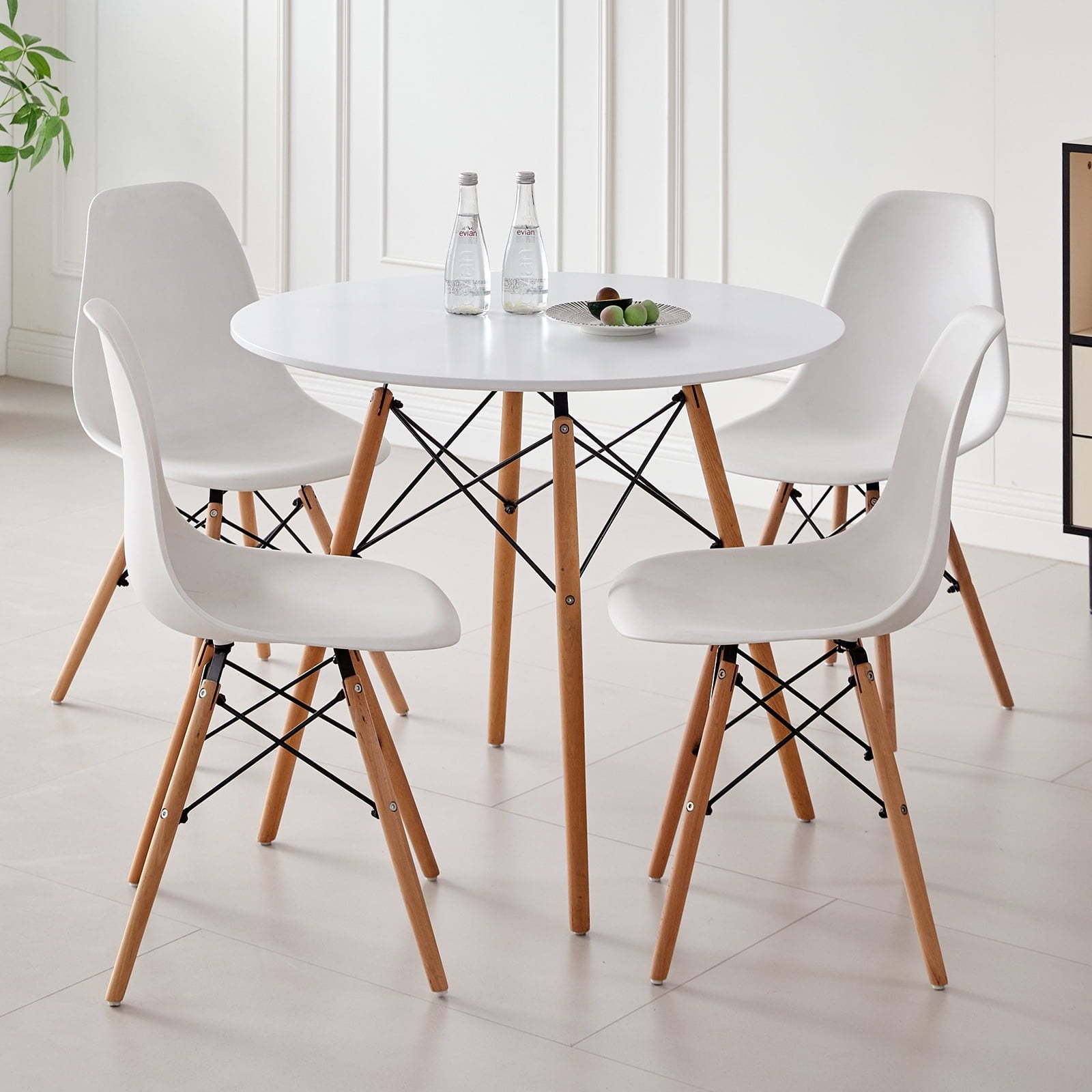 5-Piece 35.5'' Round Dining Table Set for 4, Kitchen Table Chair Set of 4, Mid-Century Modern Dinette Dining Room Table Set Dinner Table for 4 W/Solid Wood Legs, White