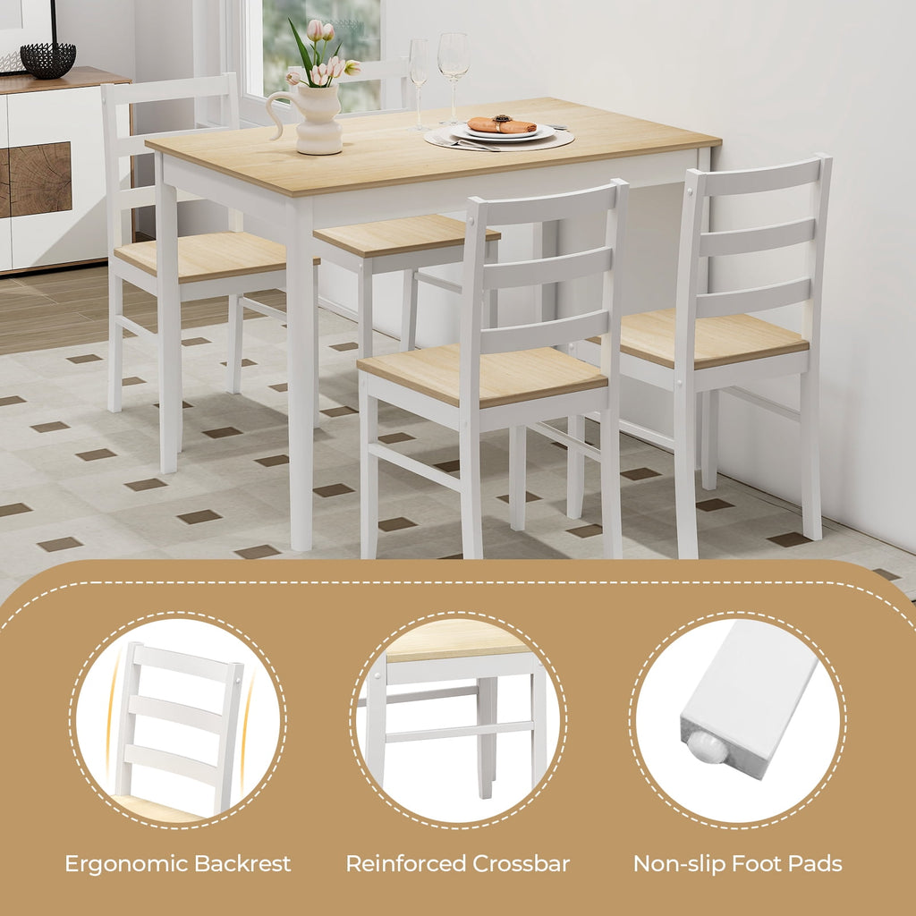 Costway 5-Piece Dining Set Solid Wood Kitchen Furniture with Rectangular Table & 4 Chairs