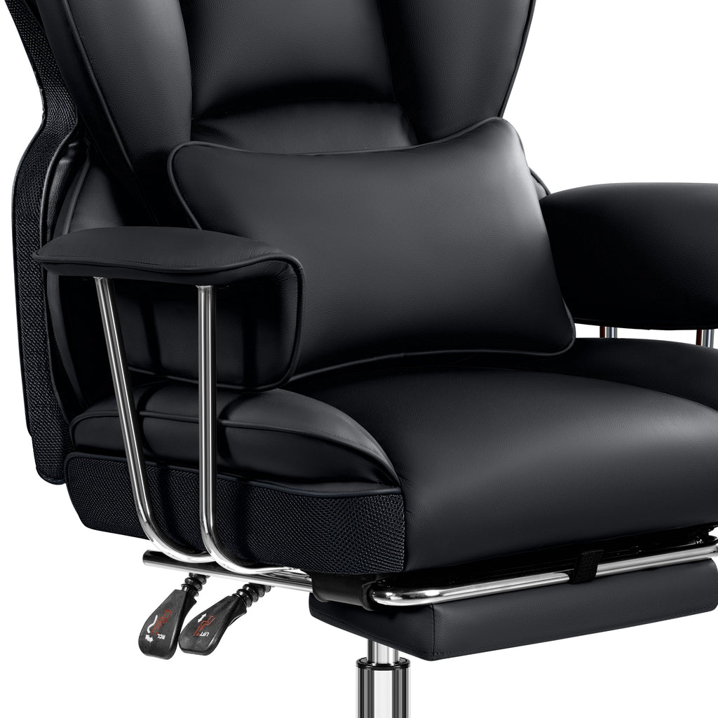 COOLHUT Big and Tall Office Chair 500LBS Wide Seat Ergonomic Computer Desk Chair, PU Leather Executive Office Chair with Footrest, Adjustable Task Chair Lumbar Back Support 8 Hour, Black
